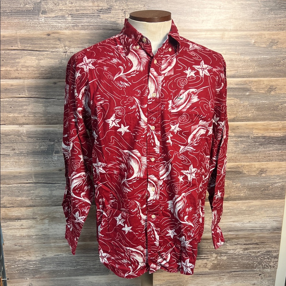 Tommy Hilfiger Men's Long Sleeve Nautical Button Down in Red NWT V19